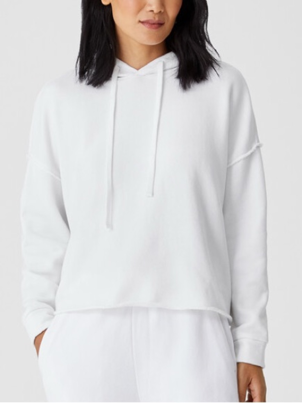 Eileen Fisher Organic Cotton French Terry Hooded Sweatshirt White XL